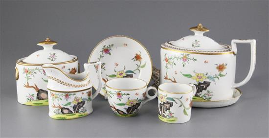 A rare Minton sixty piece Chinese rockwork garden pattern tea and coffee service, c.1805, teapot 26cm across, some damage